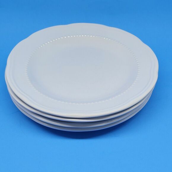 Pottery Barn Outlet White Beaded Scalloped 8" Salad Plates Set of 4 - Picture 7 of 9